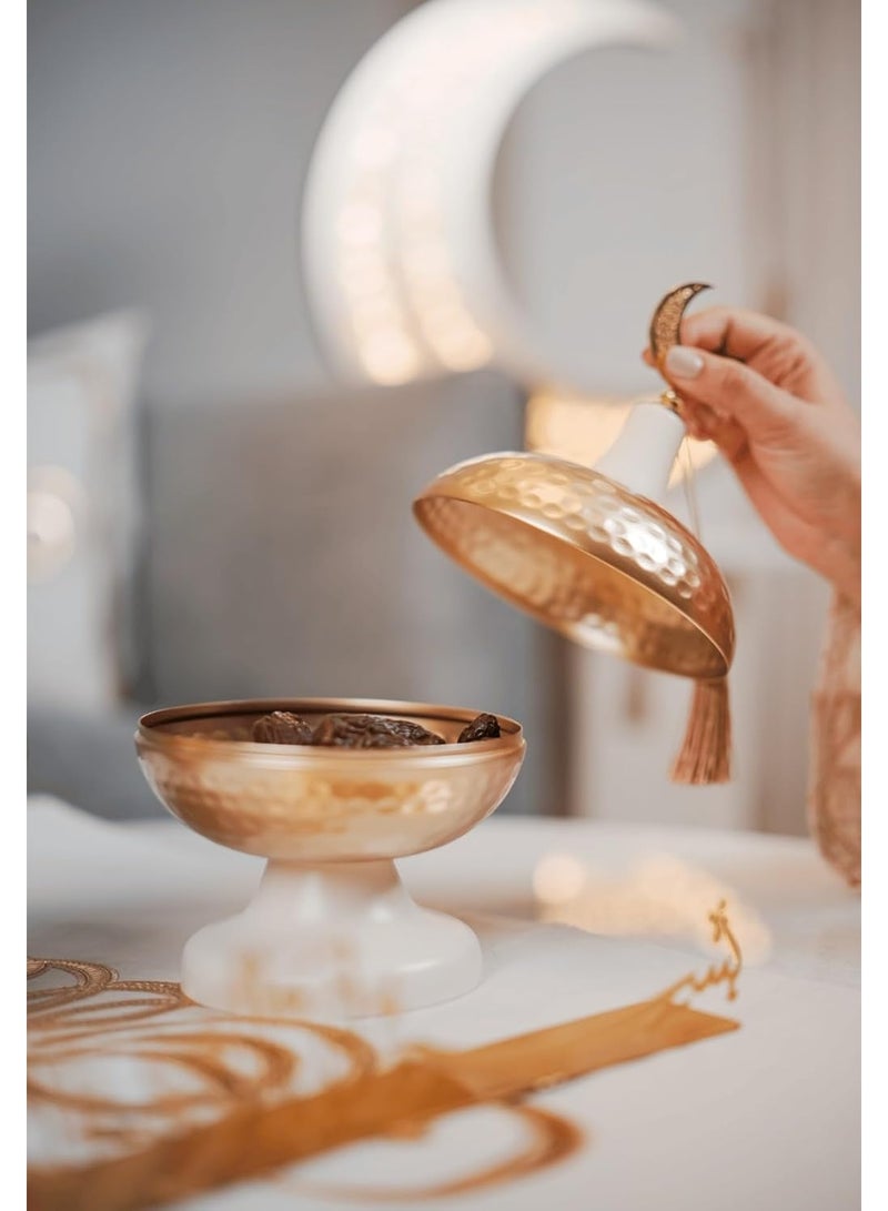 Mado Gallery Set of 3 Ivory  Hammered Dome Dessert & Dates Stand with Moon – Multi-Tiered Ramadan & Eid Table Decor - Image 4